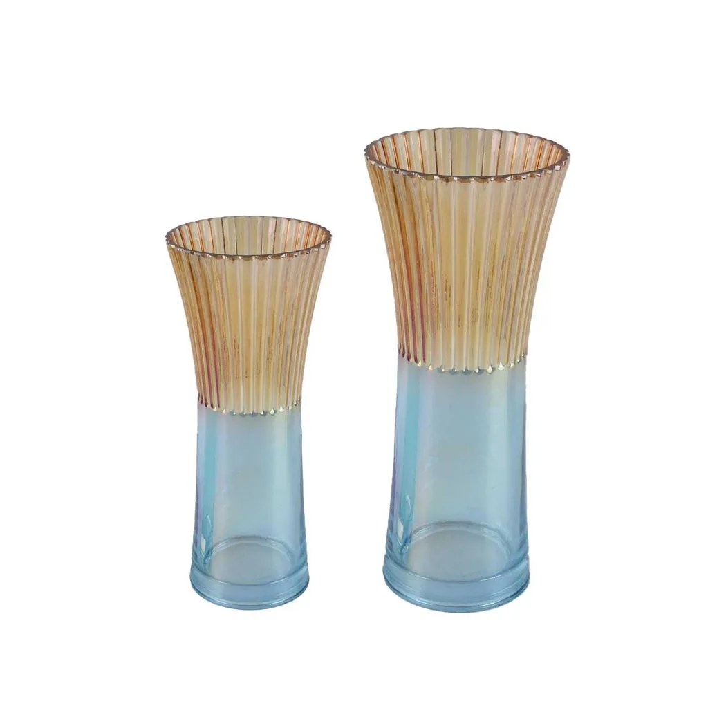 Fleurine Colored Glass Collection, Set of 2 Two-Tone Angular Table Vases