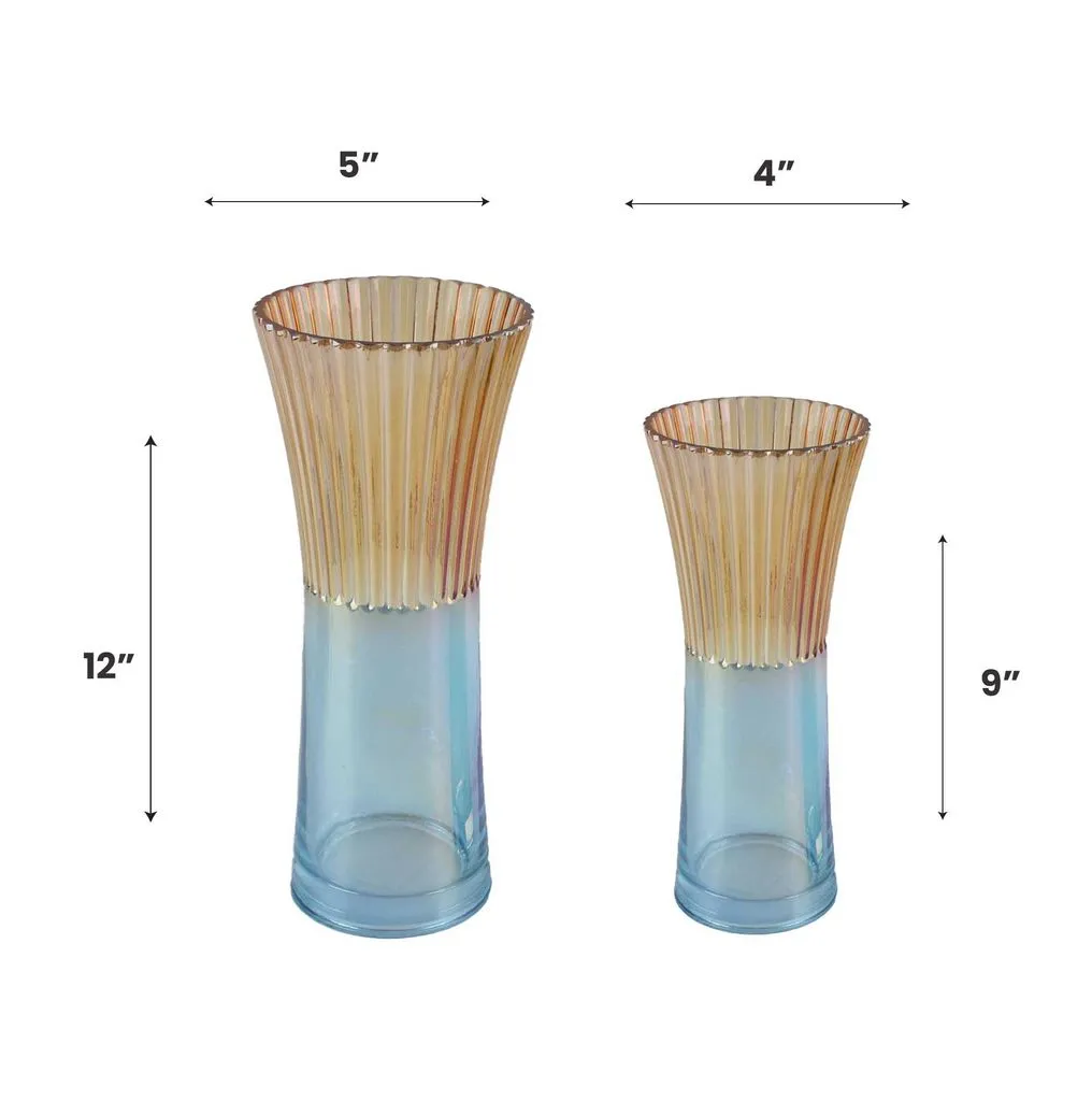 Fleurine Colored Glass Collection, Set of 2 Two-Tone Angular Table Vases
