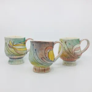 Floral Porcelain Pedestal Mugs by Maria Moldovan