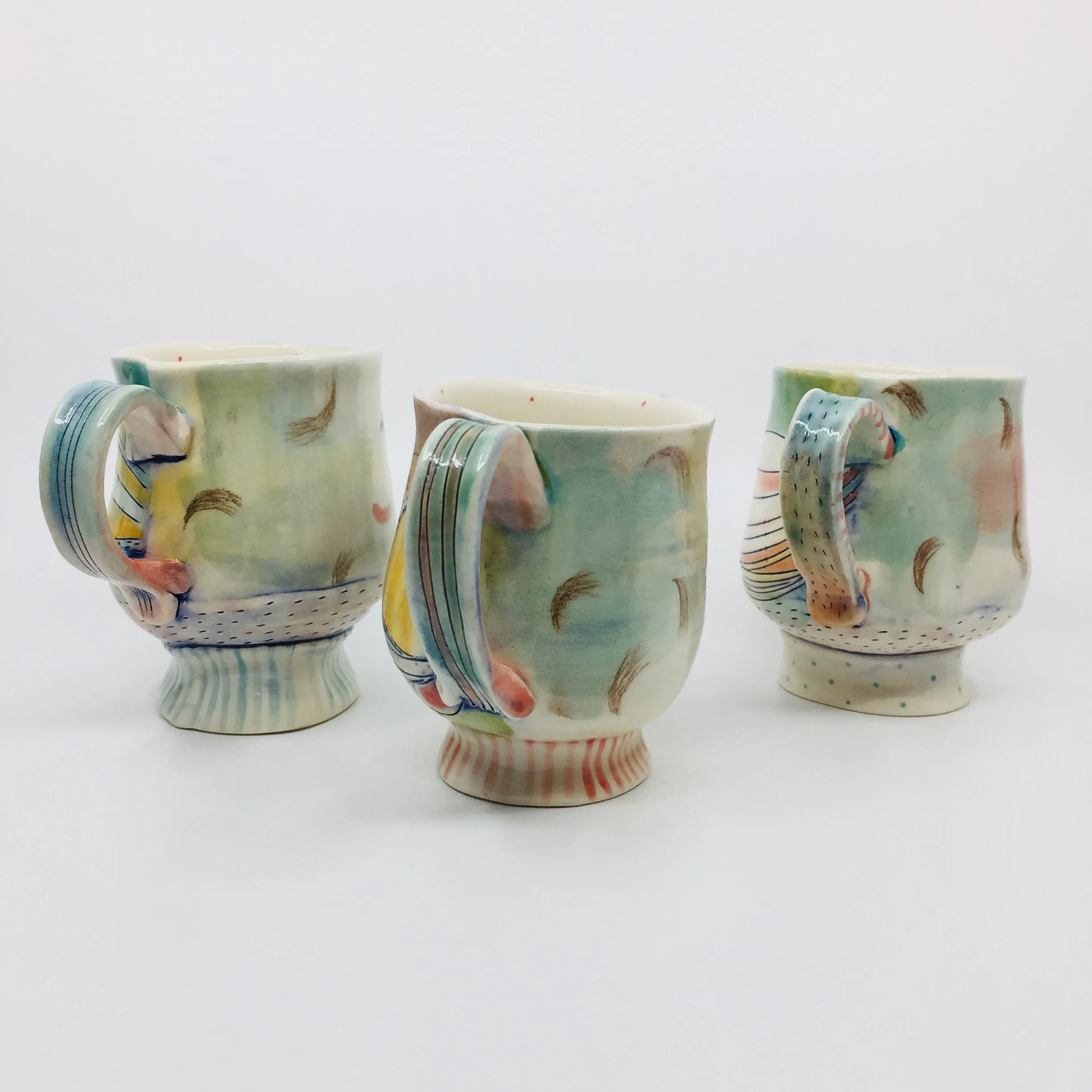 Floral Porcelain Pedestal Mugs by Maria Moldovan