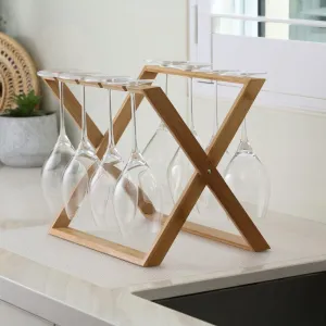 Folding Bamboo Wine Glass Rack