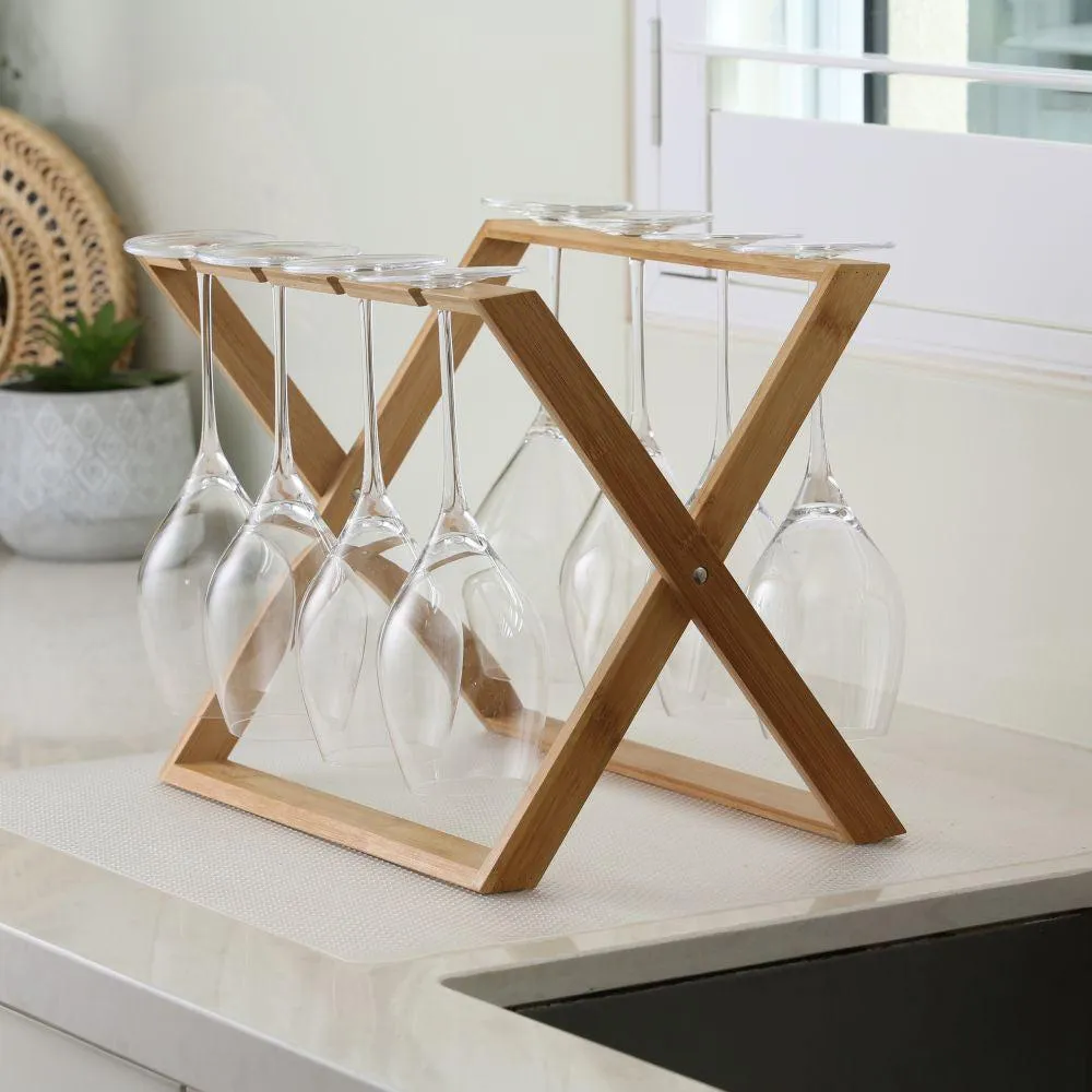Folding Bamboo Wine Glass Rack