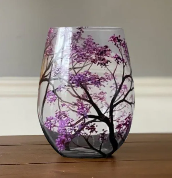 Four Seasons Tree Wine Glasses – Hand Painted Art