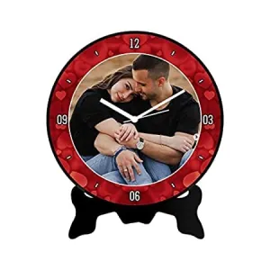 Gift DecoreCustomized/Personalized Wooden Round Shape Table Clock with Photos for Birthday Kids Baby for Your Love (15cm x 2cm x 15cm, Black) 18 (Pack of 2)