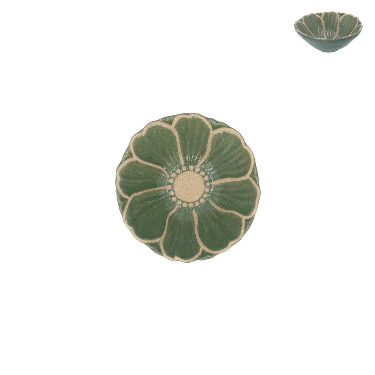 Gisela Graham 12.5cm Green Stoneware Flower Mini Bowl