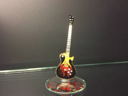Guitar Heat Glass Figurine With Swarovski Crystals