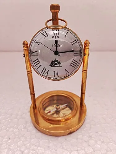 HEENA Best Handicraft Brass Rounded Shape Desk Clock for Students Study Room , Home and Office Decor - (12.7 x 7.6 x 12.7 Centimeters) Golden