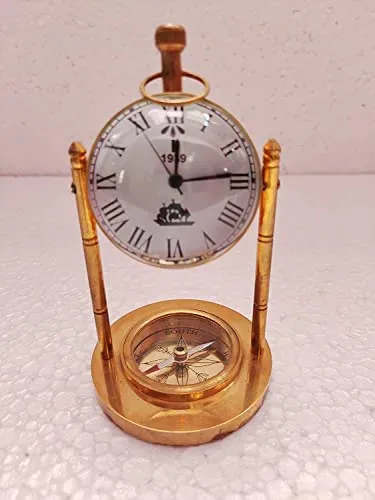 HEENA Best Handicraft Brass Rounded Shape Desk Clock for Students Study Room , Home and Office Decor - (12.7 x 7.6 x 12.7 Centimeters) Golden