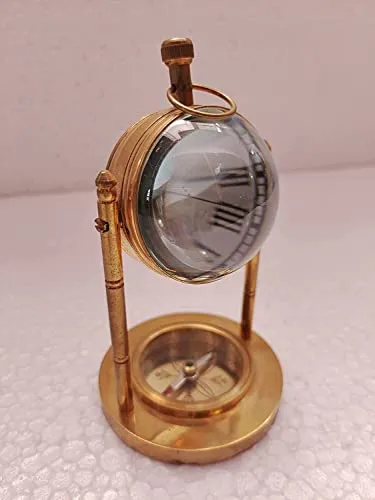 HEENA Best Handicraft Brass Rounded Shape Desk Clock for Students Study Room , Home and Office Decor - (12.7 x 7.6 x 12.7 Centimeters) Golden