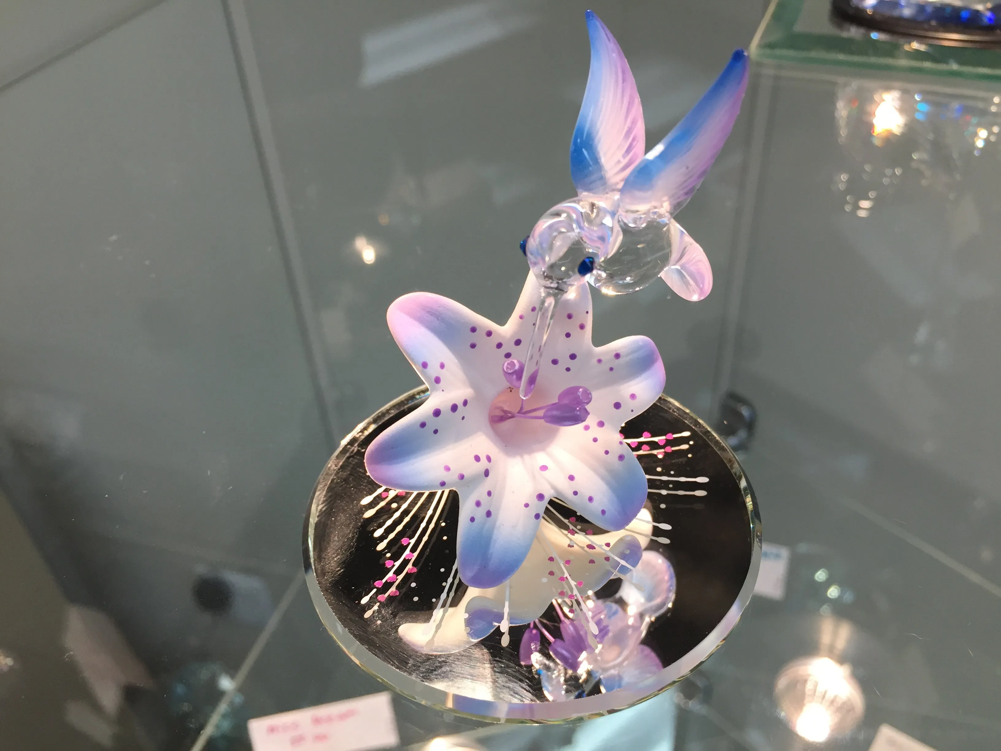 Hummingbird & Flower Glass Figurine
