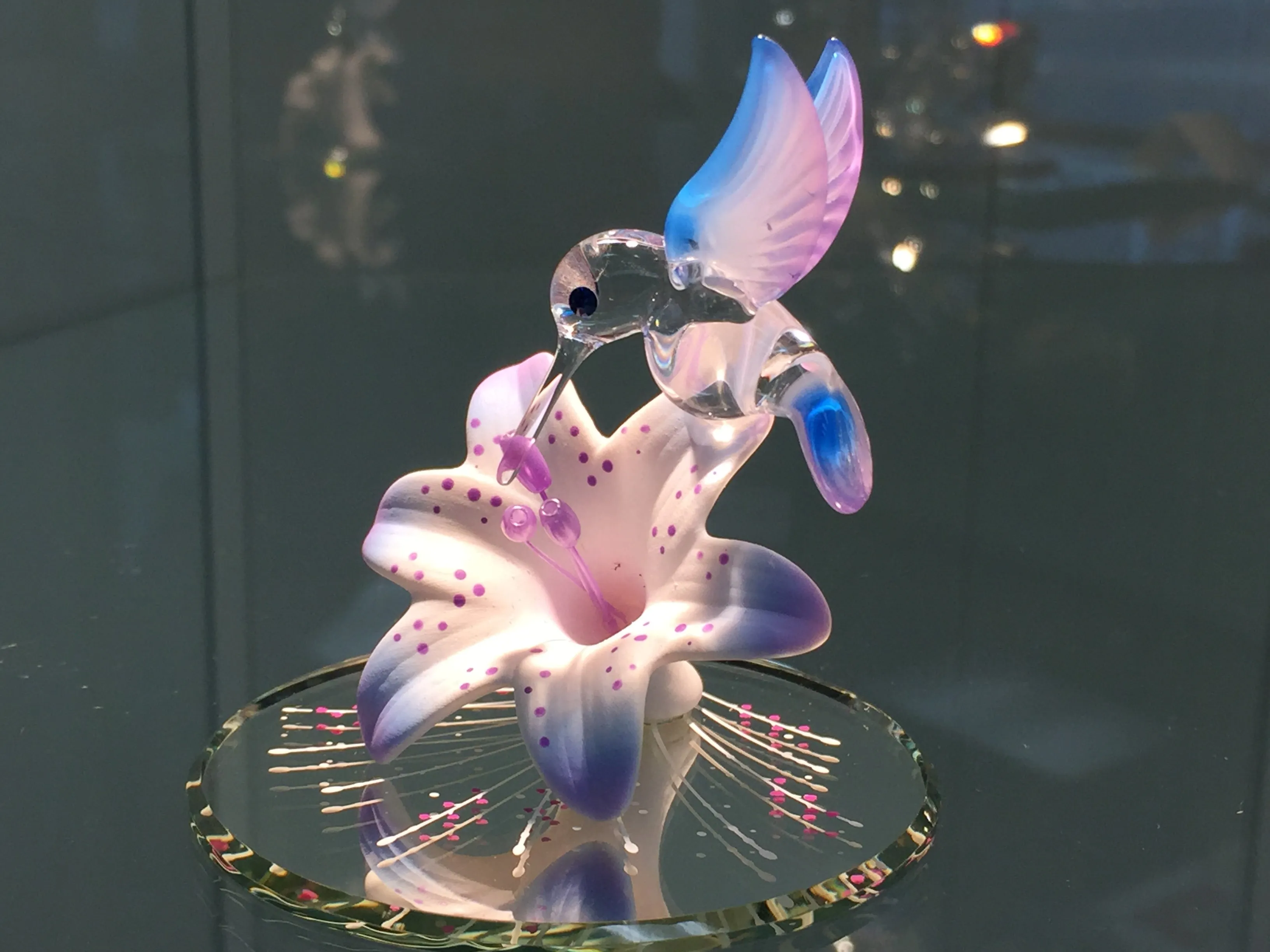 Hummingbird & Flower Glass Figurine