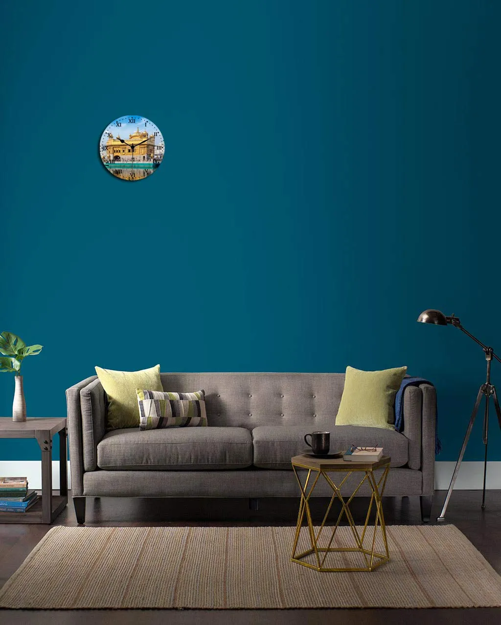 Kartik™ Golden Temple Printed Designer Round Wooden Wall Clock Without Glass for Home/Living Room/Bedroom/Kitchen and Office - 11X11 Inches (Multicolor)