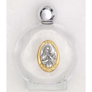Large 4 oz Saint Therese of Lisieux Glass Holy Water Bottle with Two Tone Medal