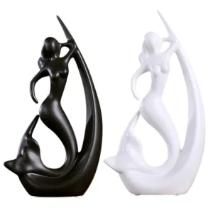 LIFEHAXTORE® Home Decor Ceramic Creative Mermaid Shape Home Decor Figurine (Pack of 1, Black & White)