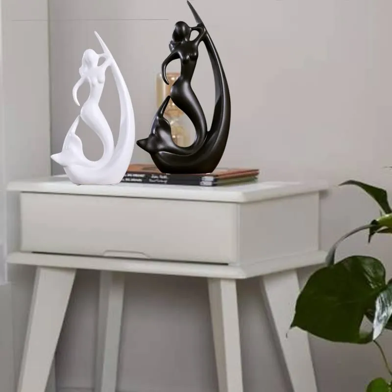 LIFEHAXTORE® Home Decor Ceramic Creative Mermaid Shape Home Decor Figurine (Pack of 1, Black & White)