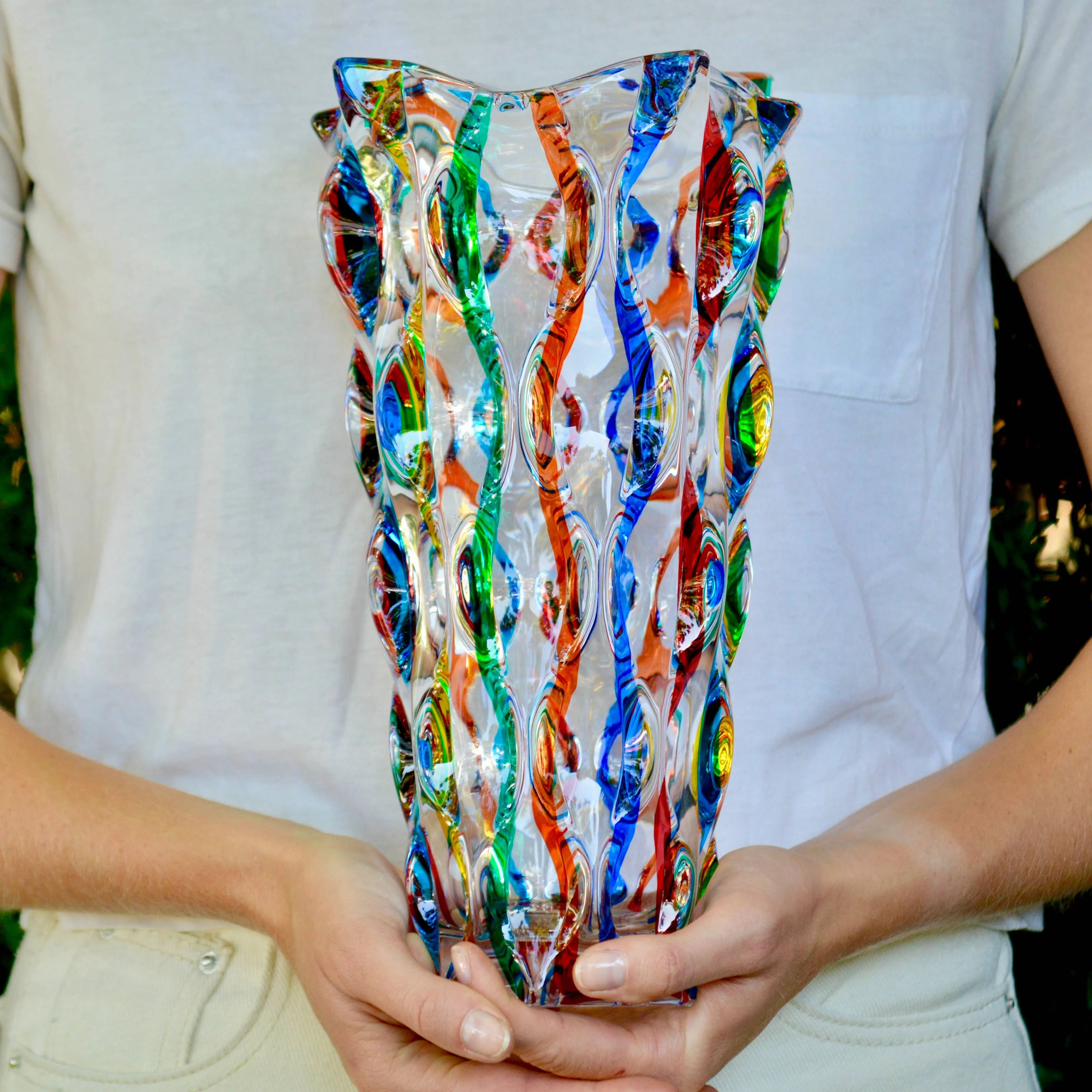 Lyrical Luxury Vase, Large, Hand Painted Crystal, Made in Italy