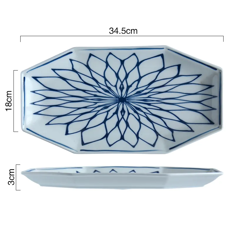 Modern Oriental Blue and White Serving Dish