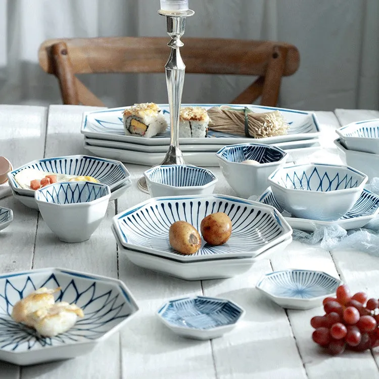 Modern Oriental Blue and White Serving Dish
