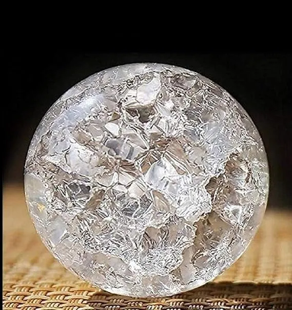 Mokash Creations Indoor Water Fountain Ice Cracked Crystal Glass Fountain Ball, Clear, (Size - 5 cm) (Pack of 1) (Crystal, Clear)