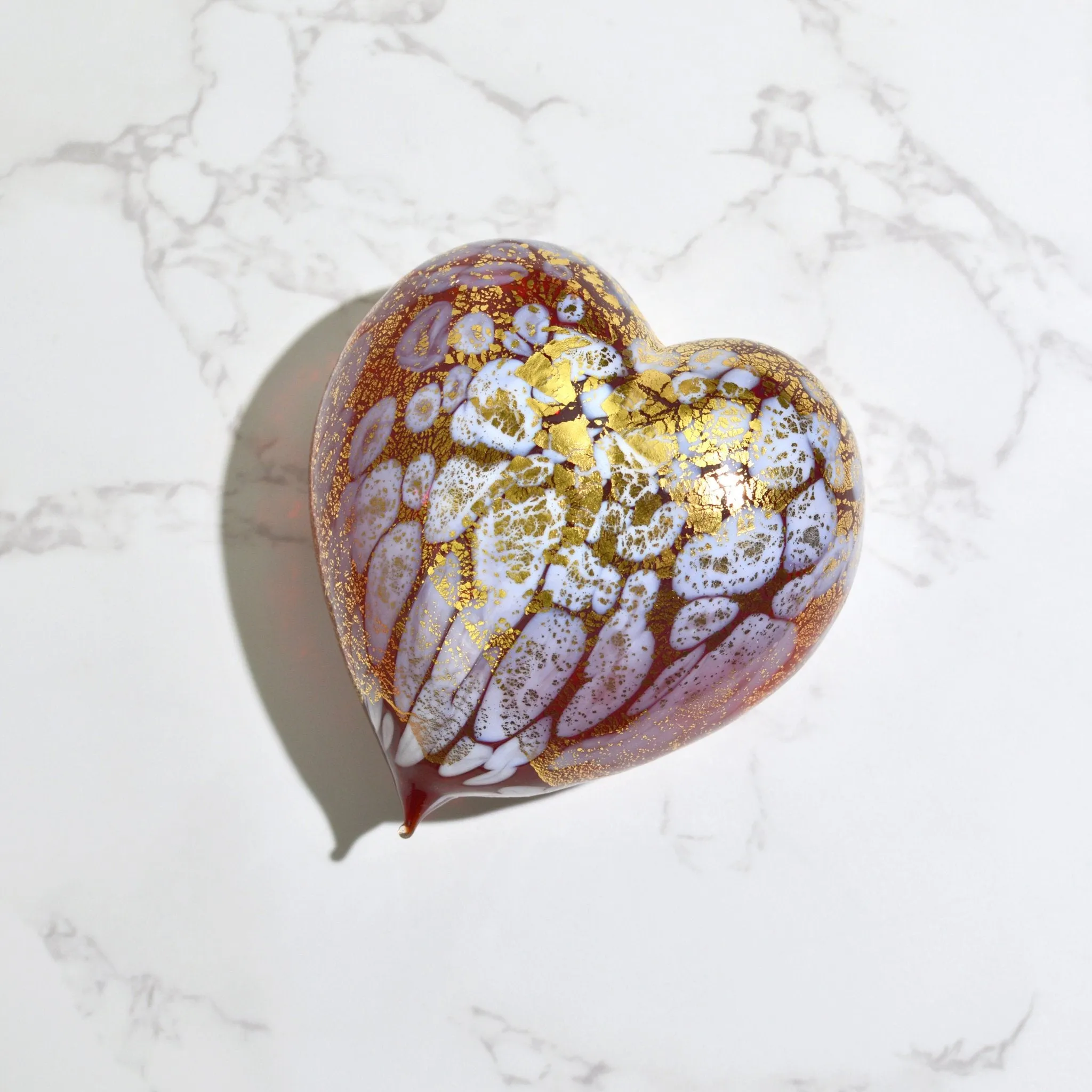 Murano Blown Glass Heart with Macchia & 24 kt. Gold Patina