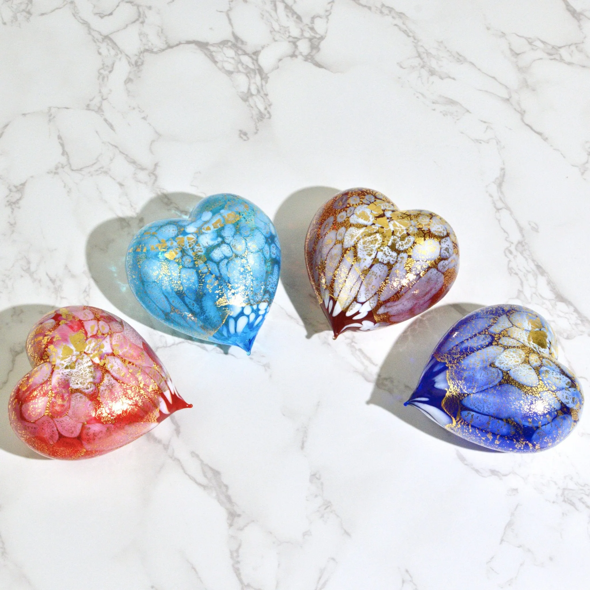 Murano Blown Glass Heart with Macchia & 24 kt. Gold Patina