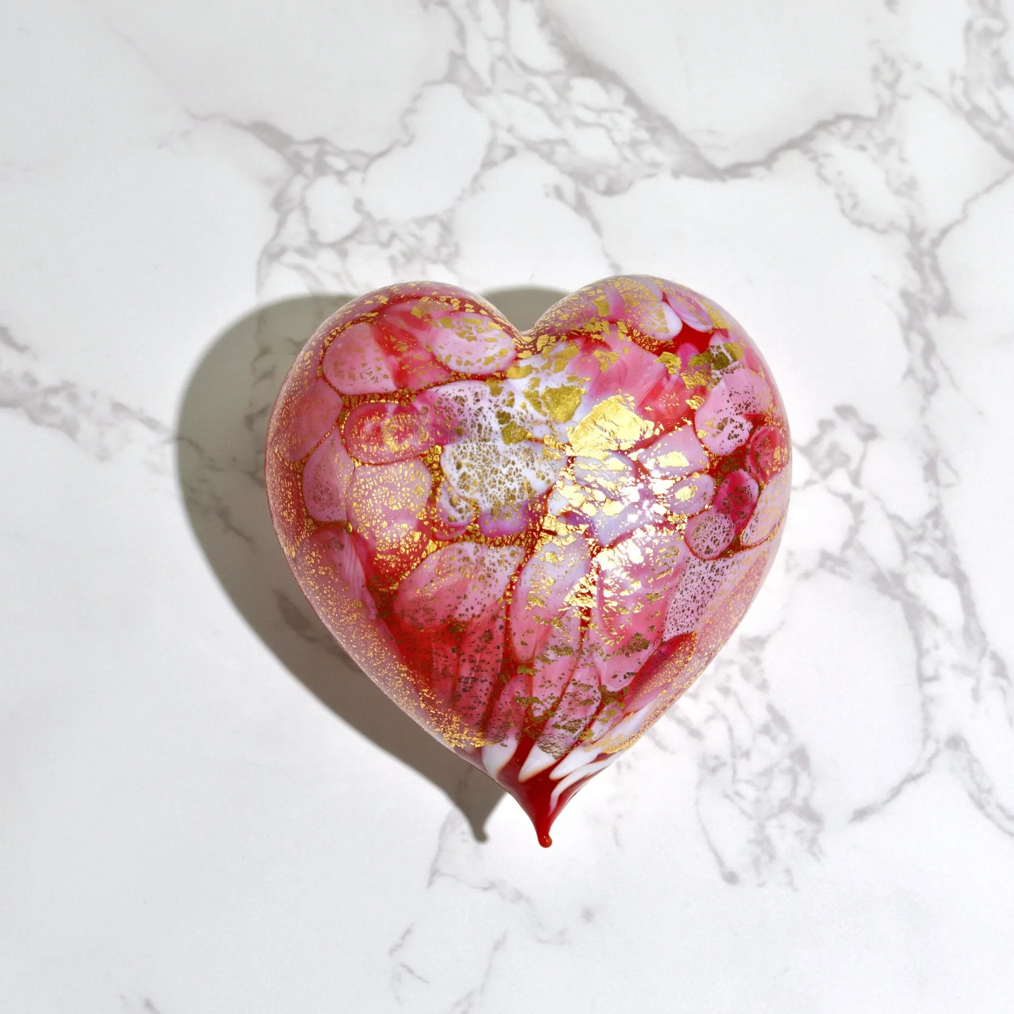 Murano Blown Glass Heart with Macchia & 24 kt. Gold Patina