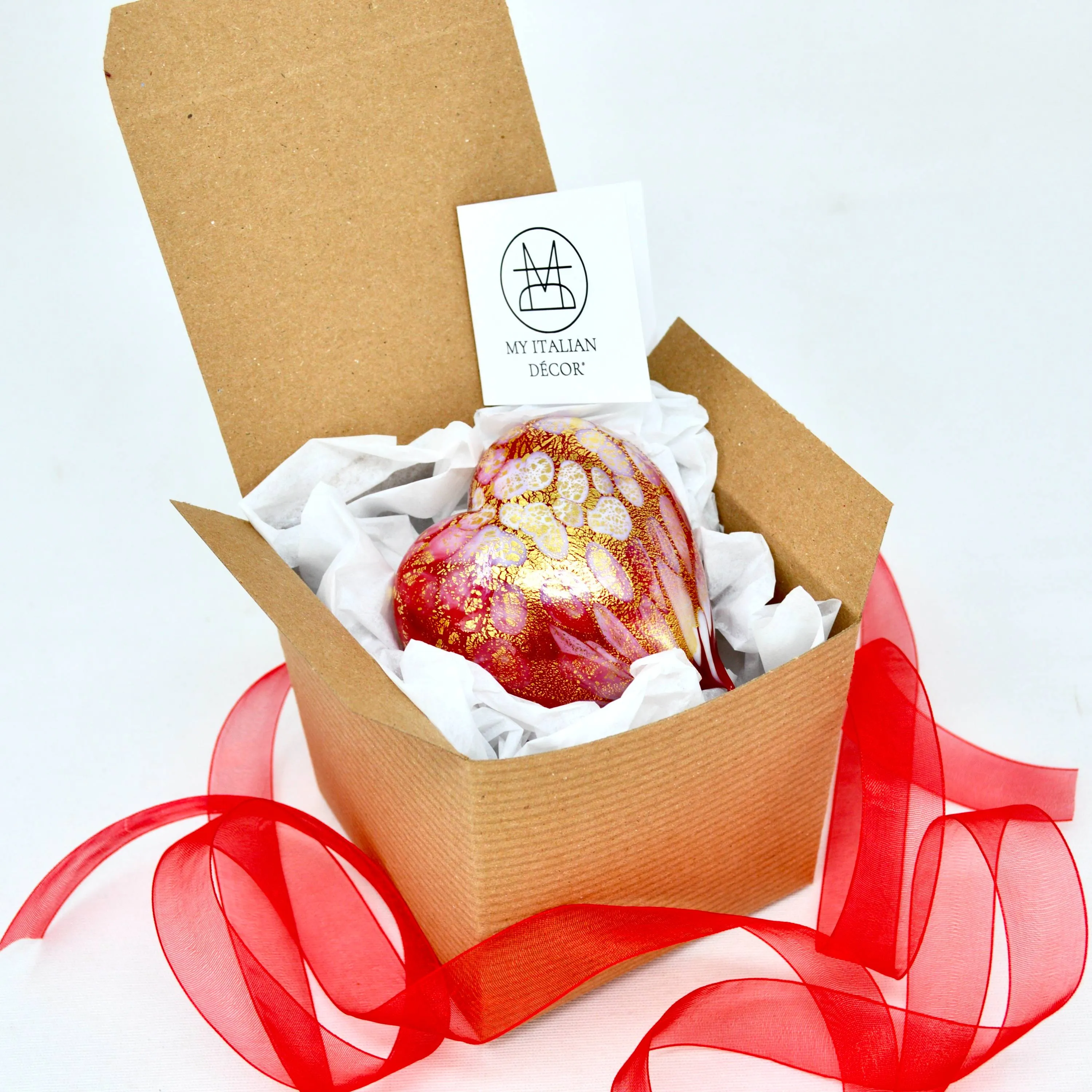 Murano Blown Glass Heart with Macchia & 24 kt. Gold Patina