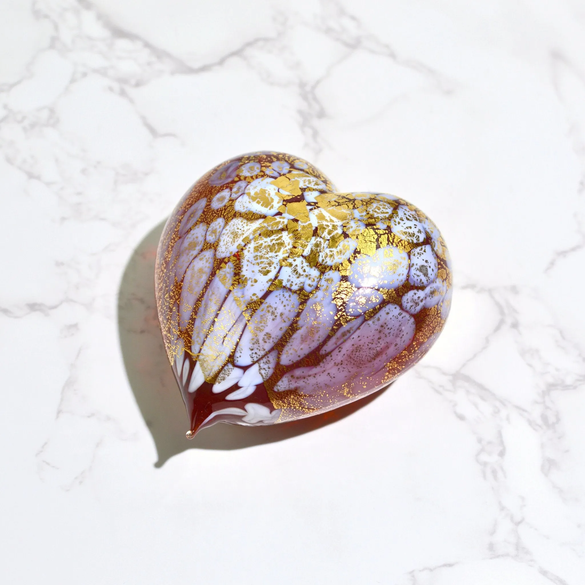 Murano Blown Glass Heart with Macchia & 24 kt. Gold Patina