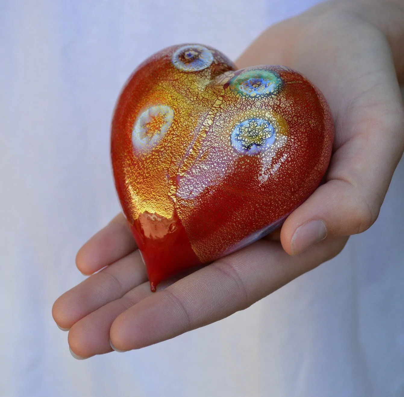 Murano Glass Blown Heart with Millefiori, multiple colors