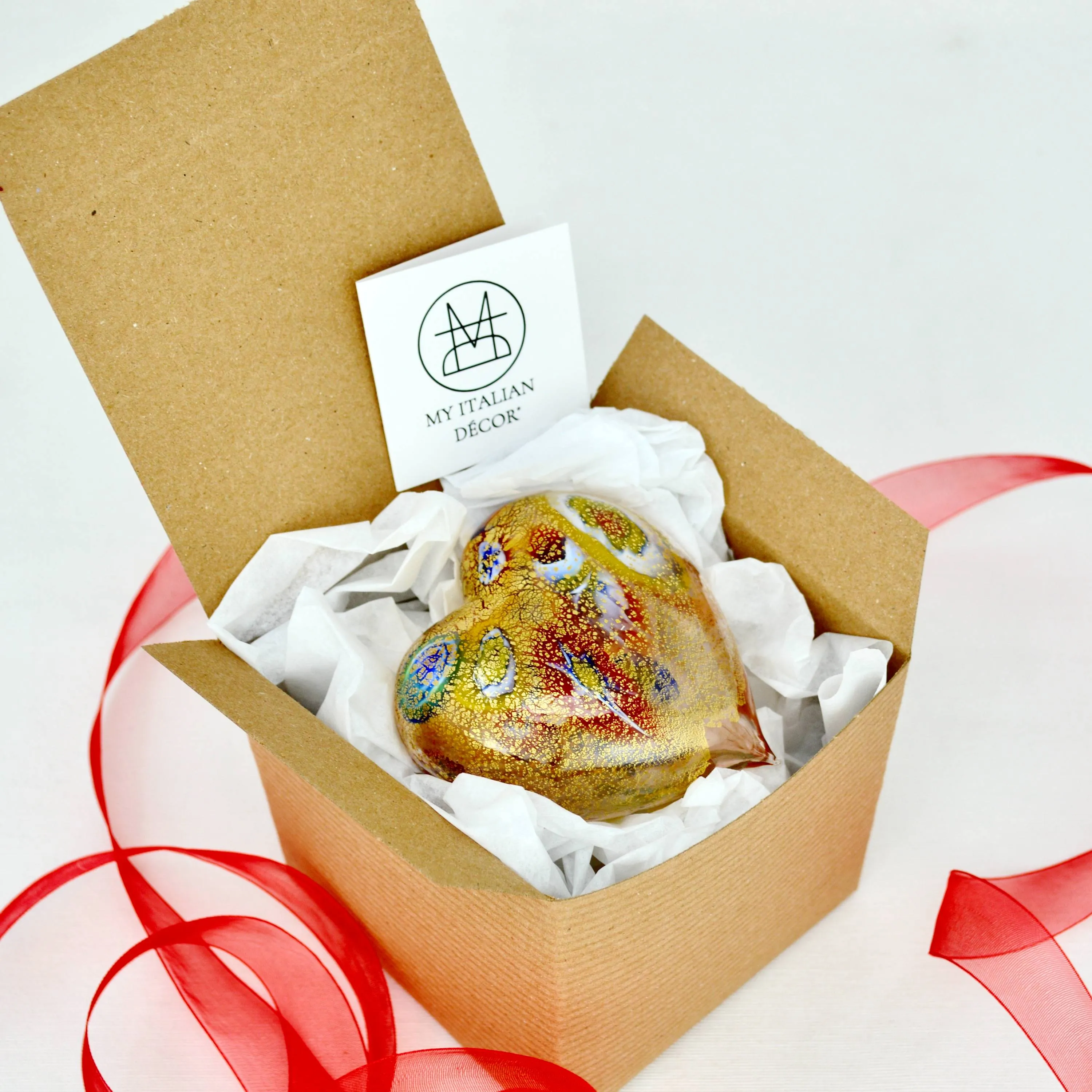 Murano Glass Blown Heart with Millefiori, multiple colors