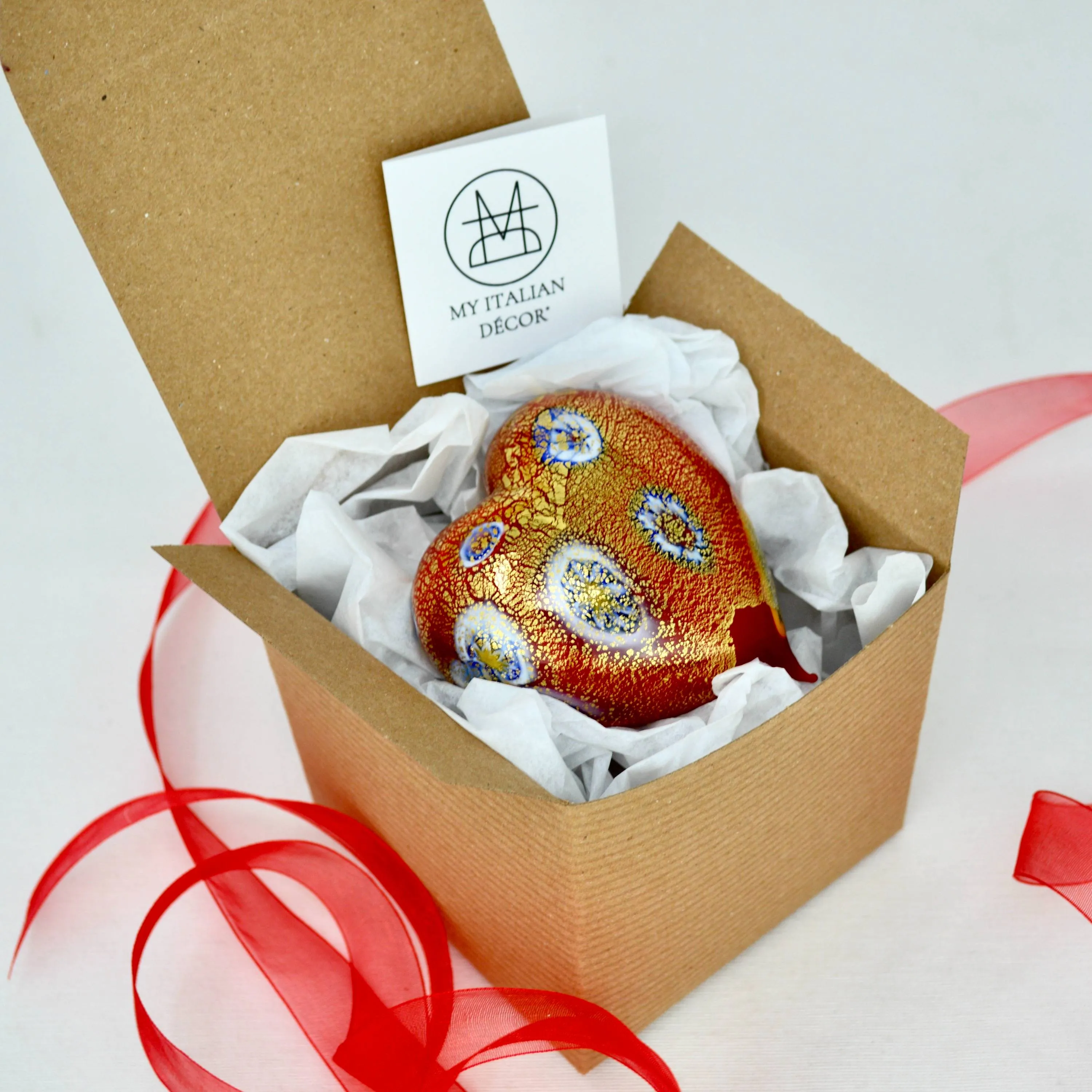 Murano Glass Blown Heart with Millefiori, multiple colors