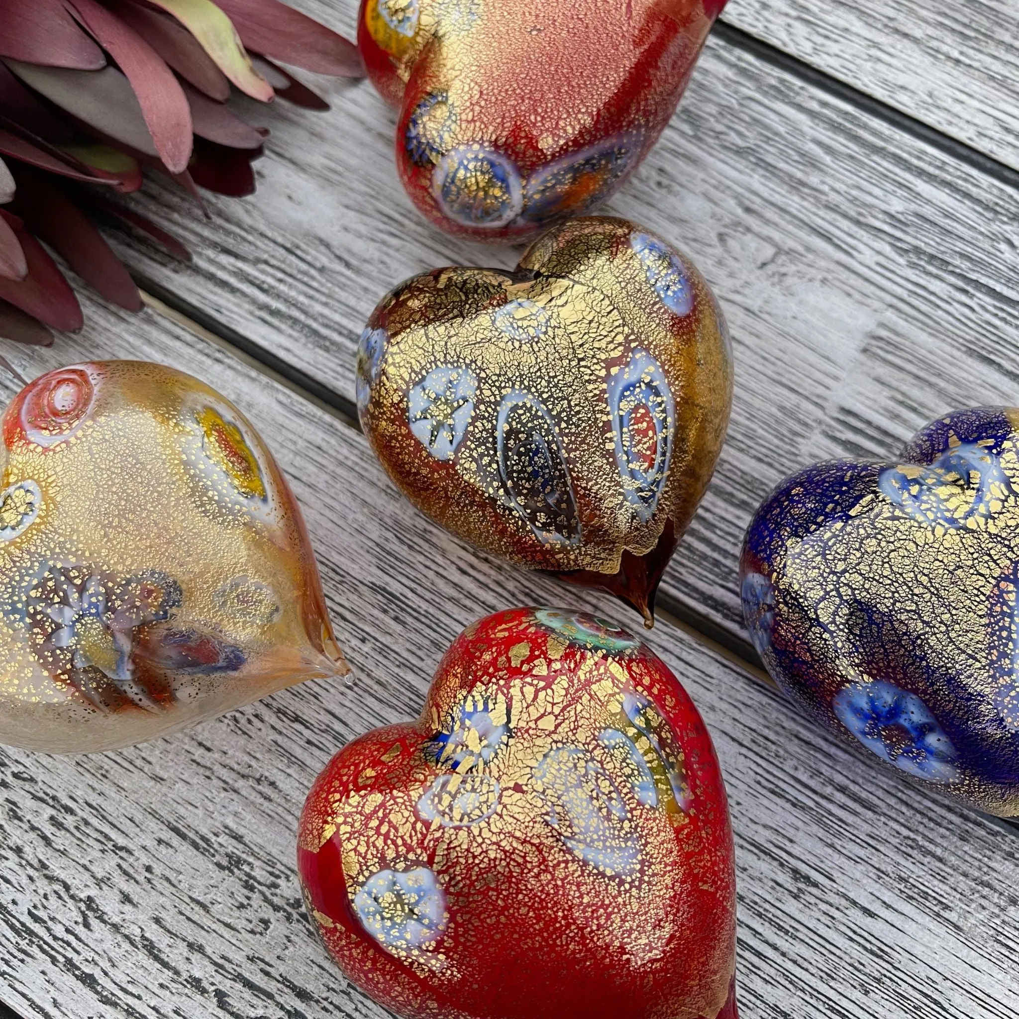 Murano Glass Blown Heart with Millefiori, multiple colors