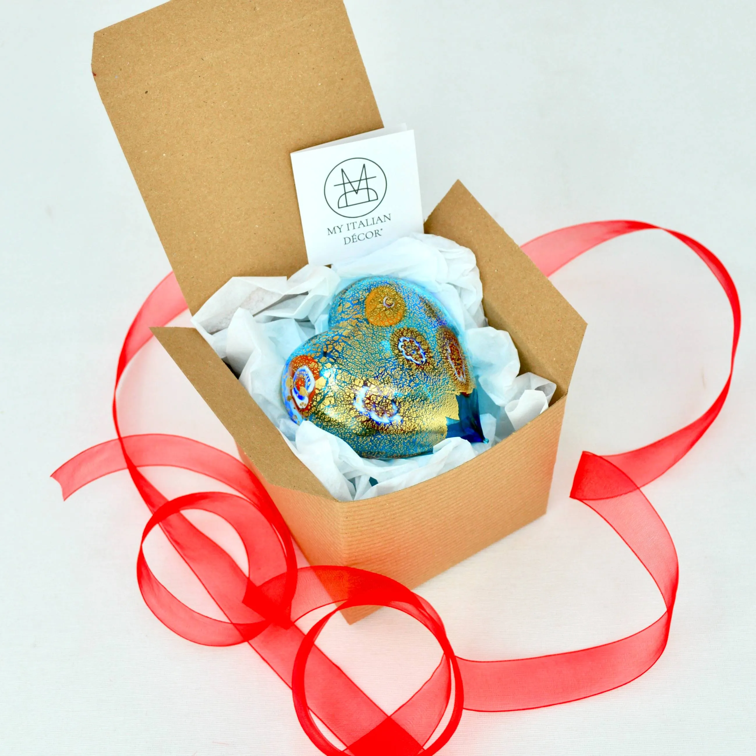 Murano Glass Blown Heart with Millefiori, multiple colors