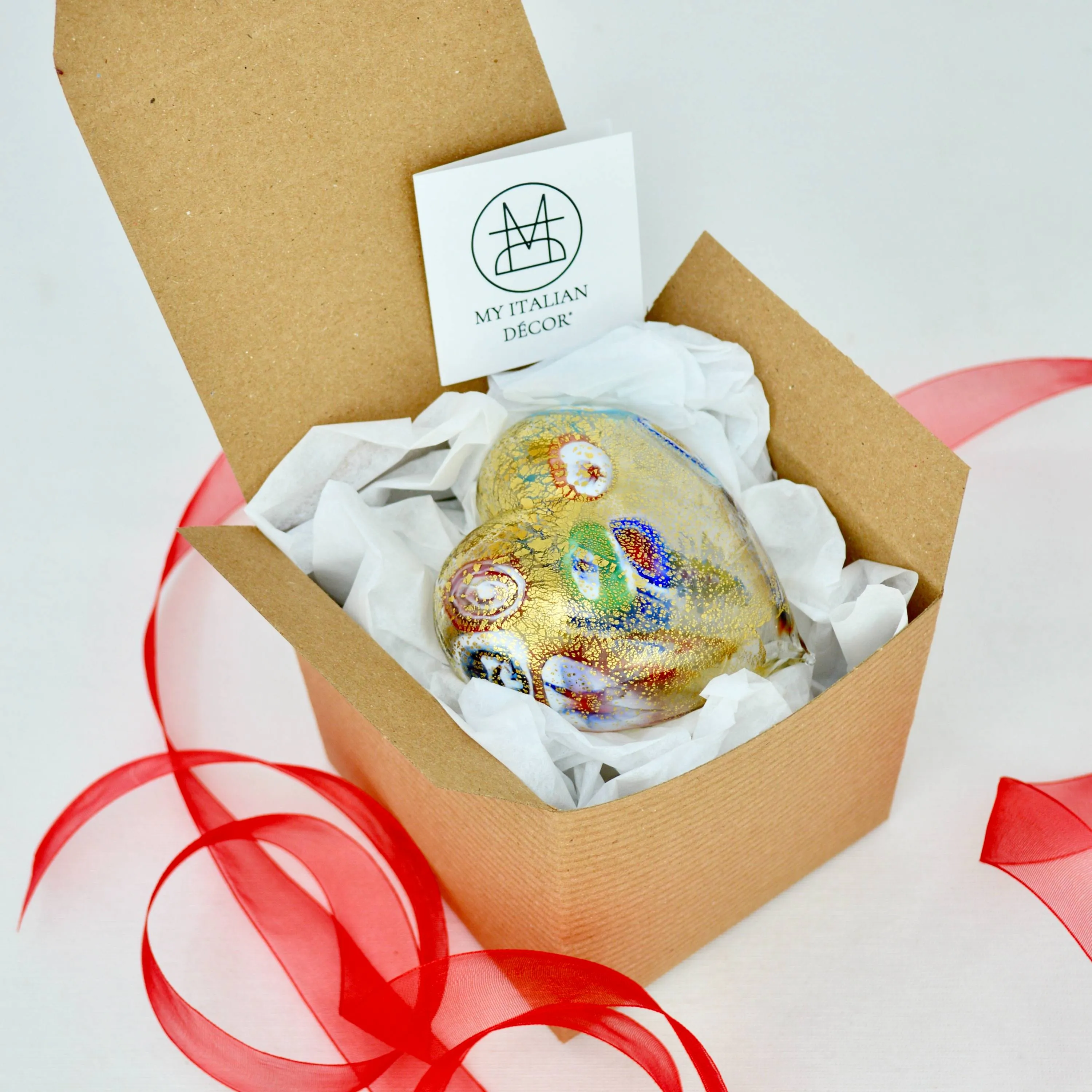 Murano Glass Blown Heart with Millefiori, multiple colors