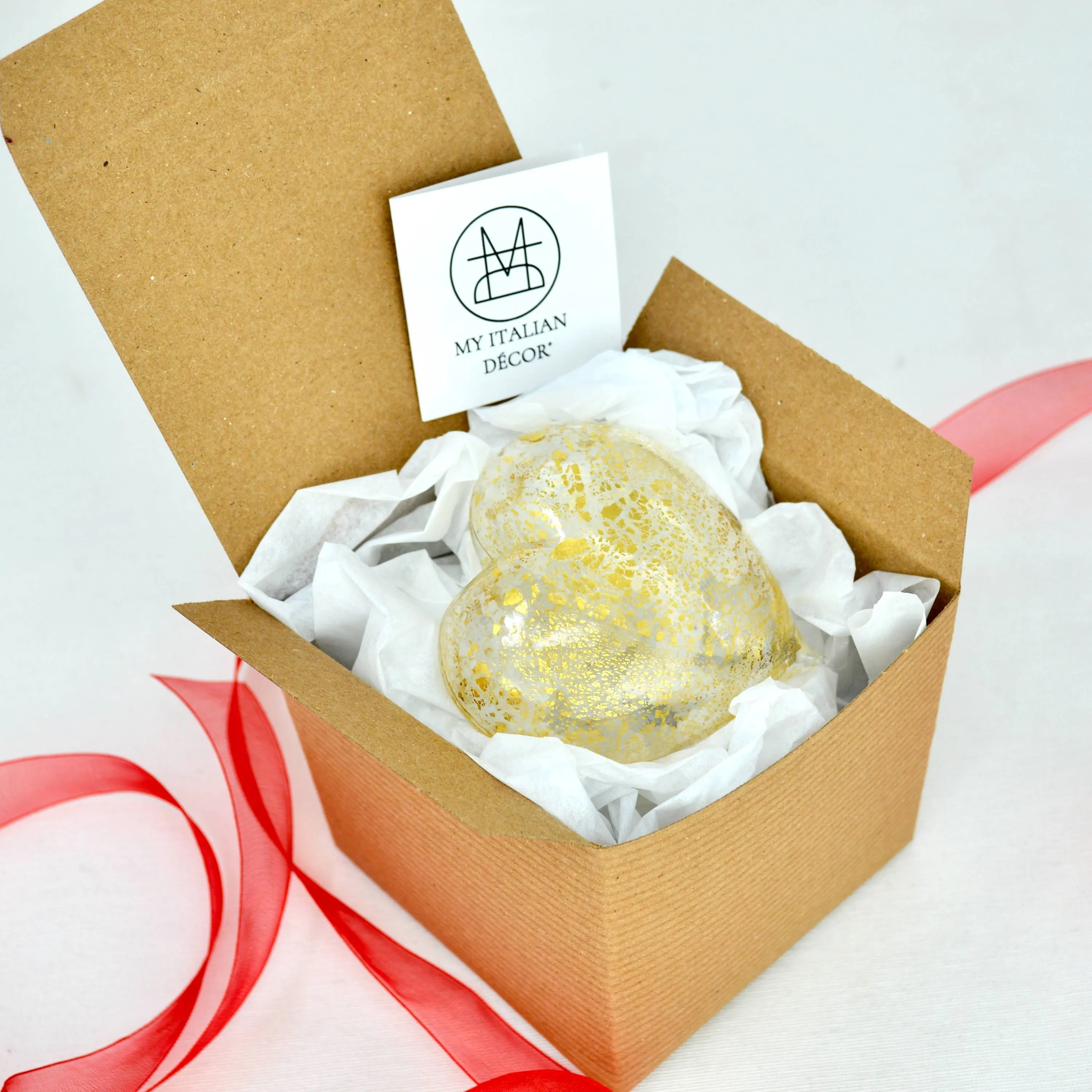 Murano Glass Heart with 24 karat gold, Choice of colors, Made in Italy