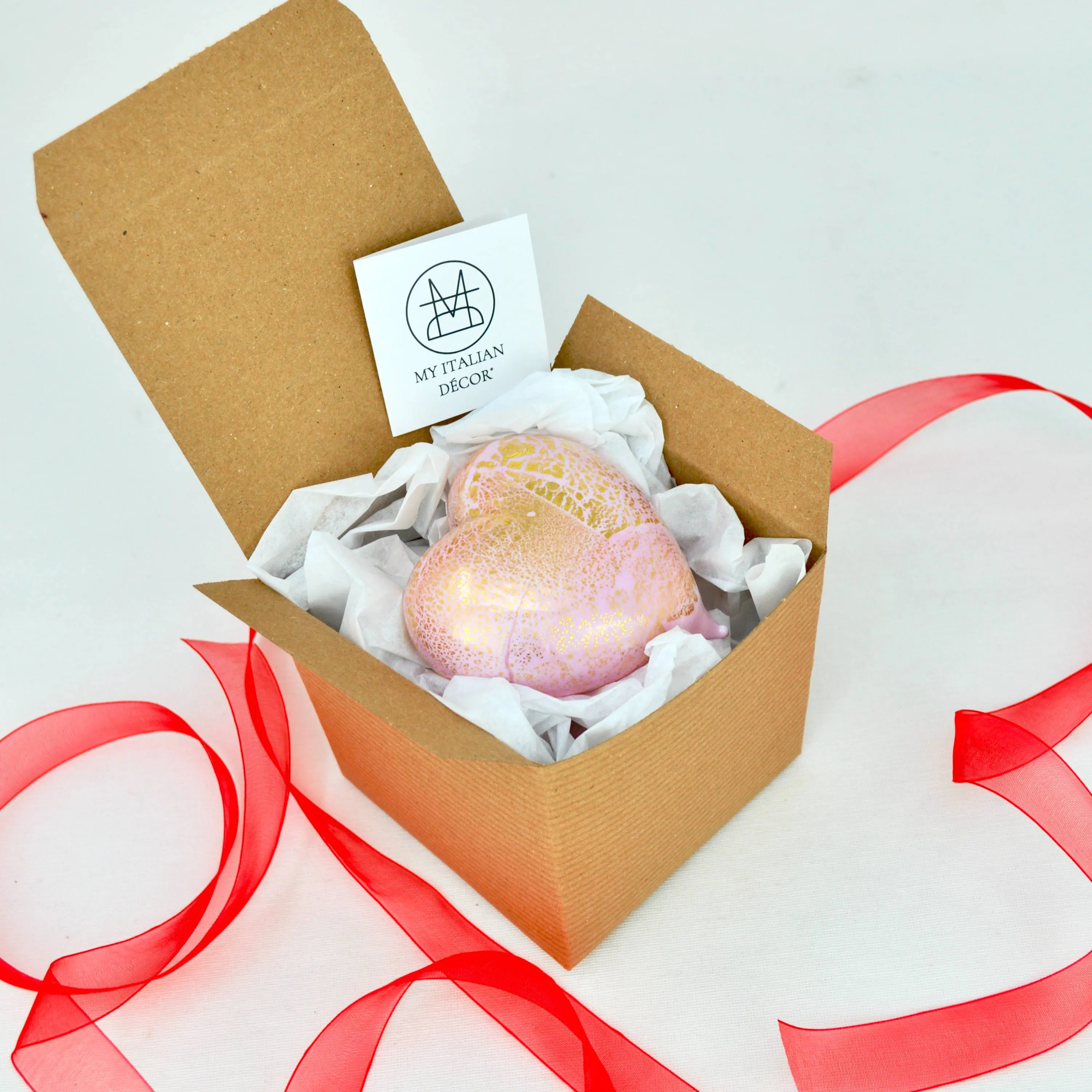 Murano Glass Heart with 24 karat gold, Choice of colors, Made in Italy