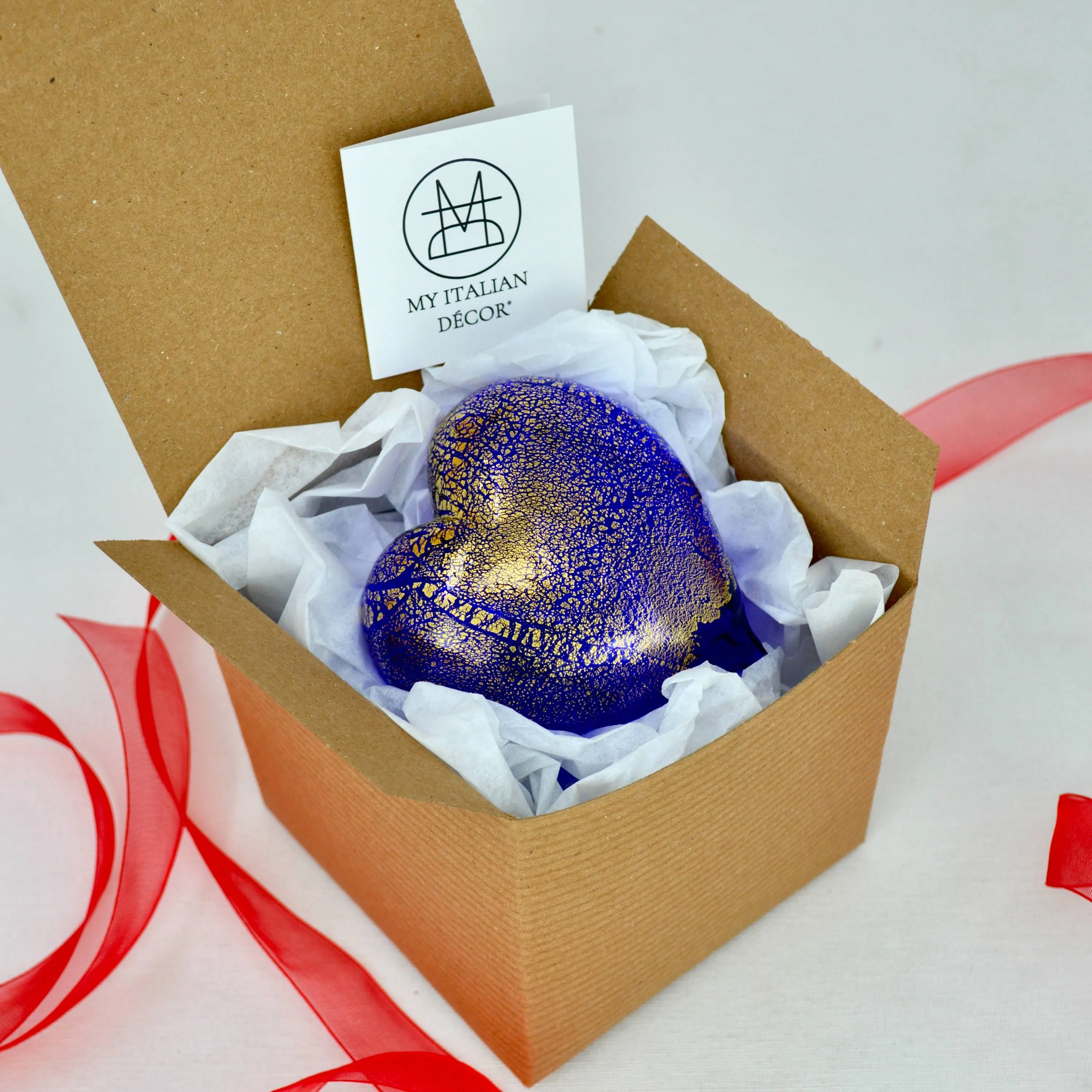 Murano Glass Heart with 24 karat gold, Choice of colors, Made in Italy