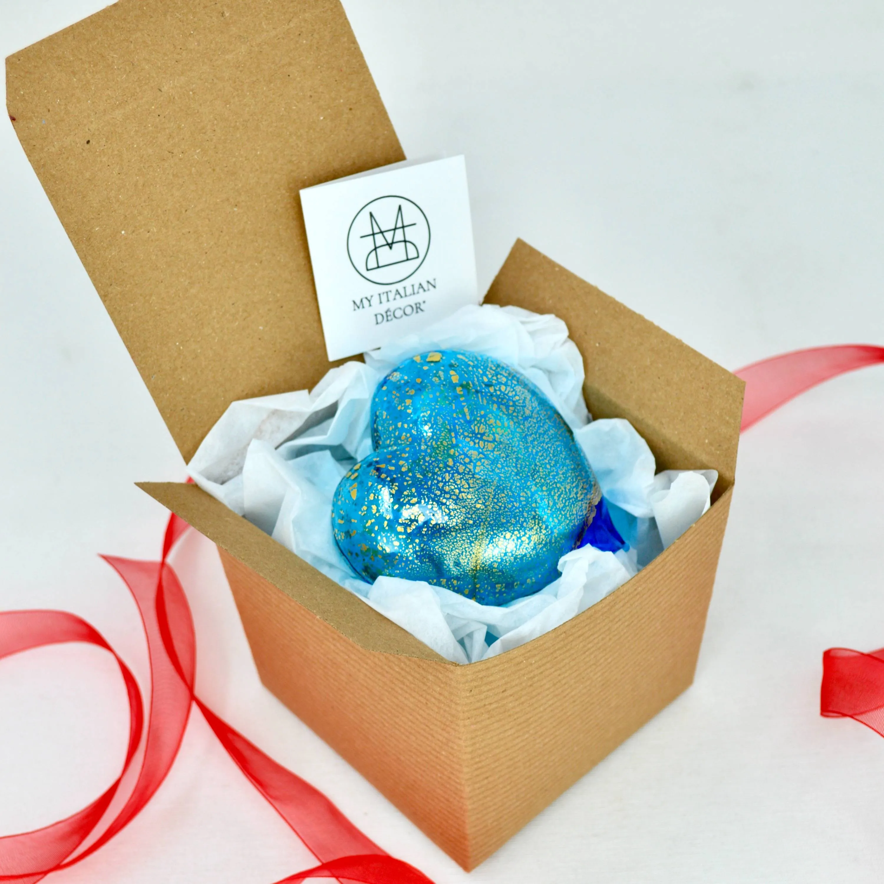 Murano Glass Heart with 24 karat gold, Choice of colors, Made in Italy