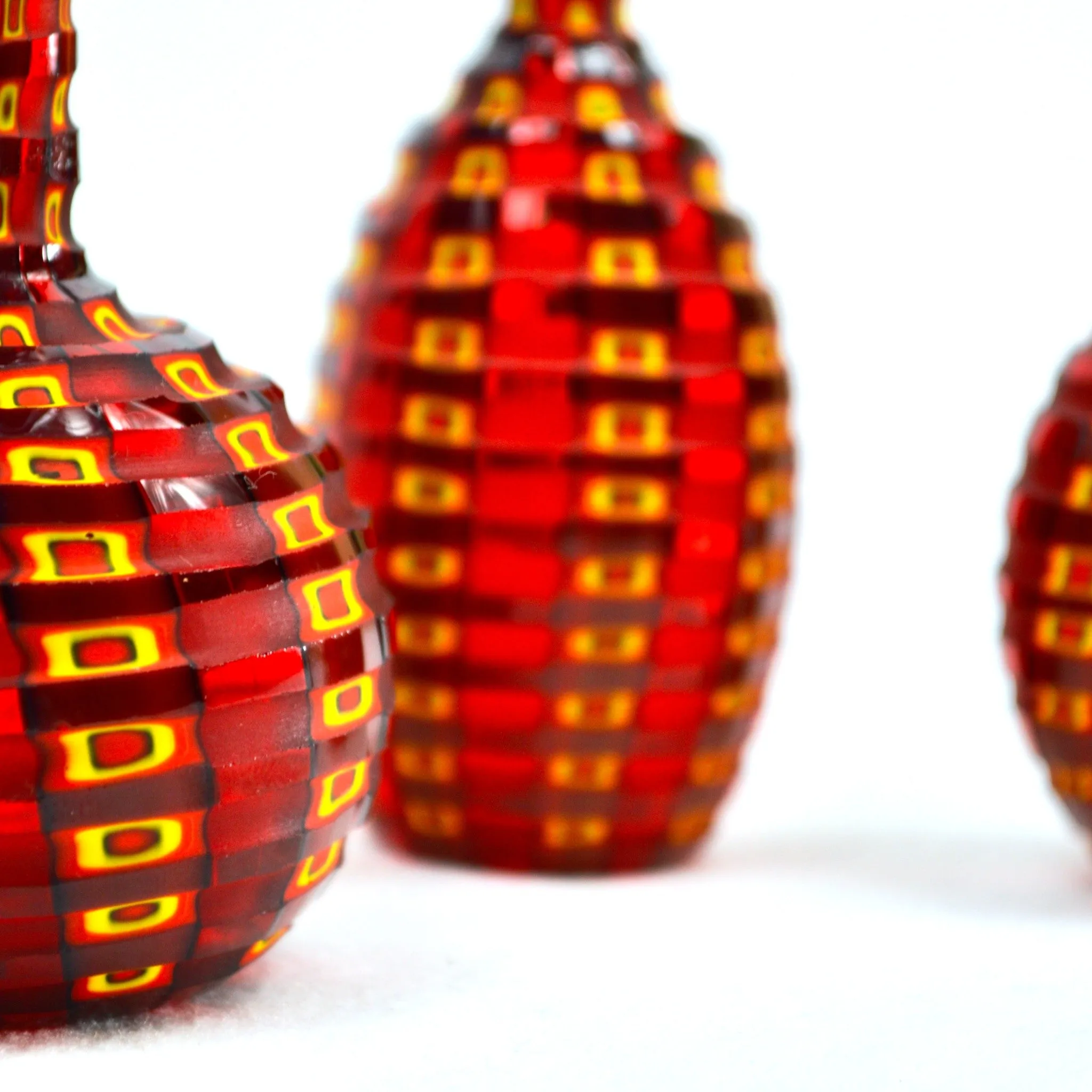 Murano Glass Millefiori Petite Decorative Bottles - Set of 3, Red