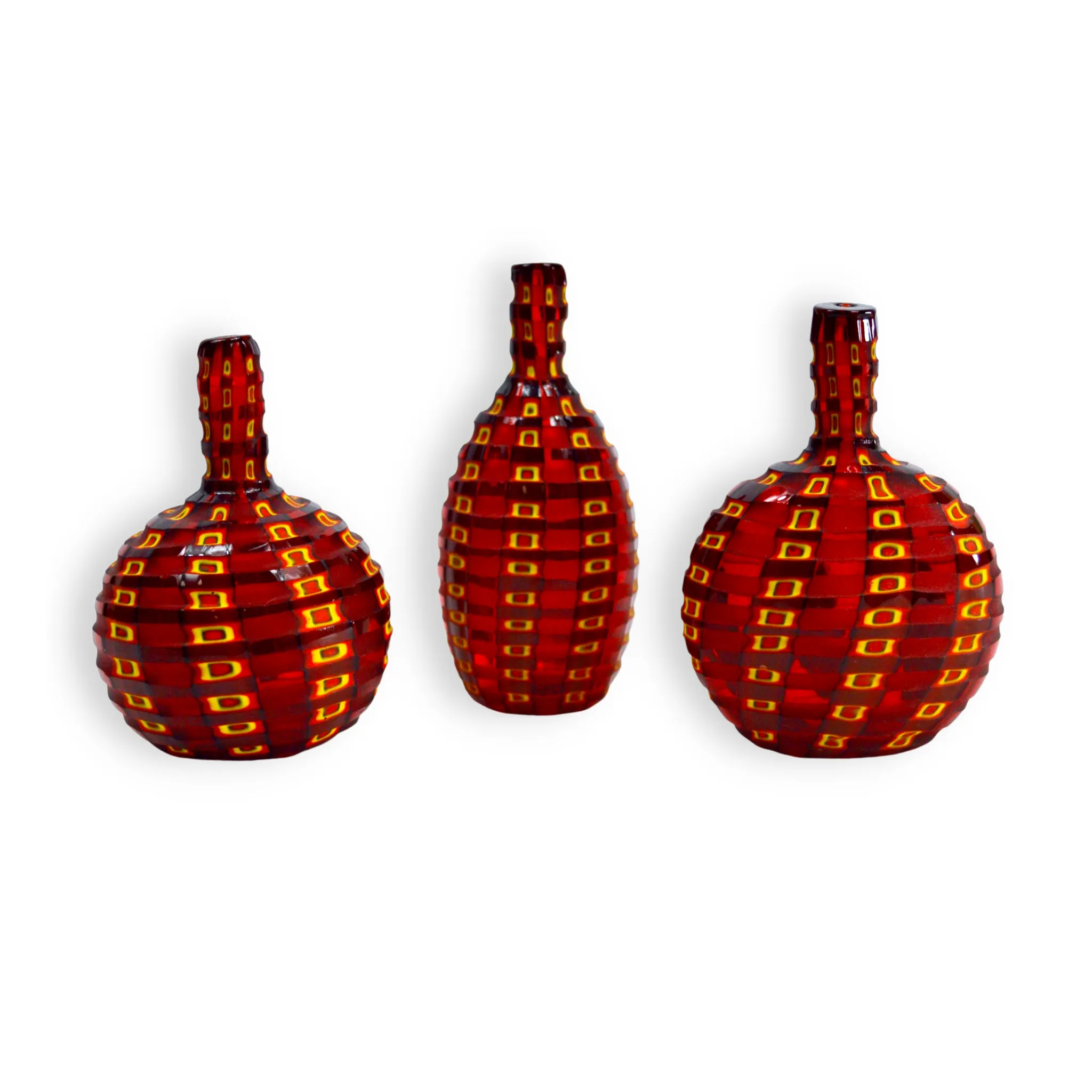 Murano Glass Millefiori Petite Decorative Bottles - Set of 3, Red