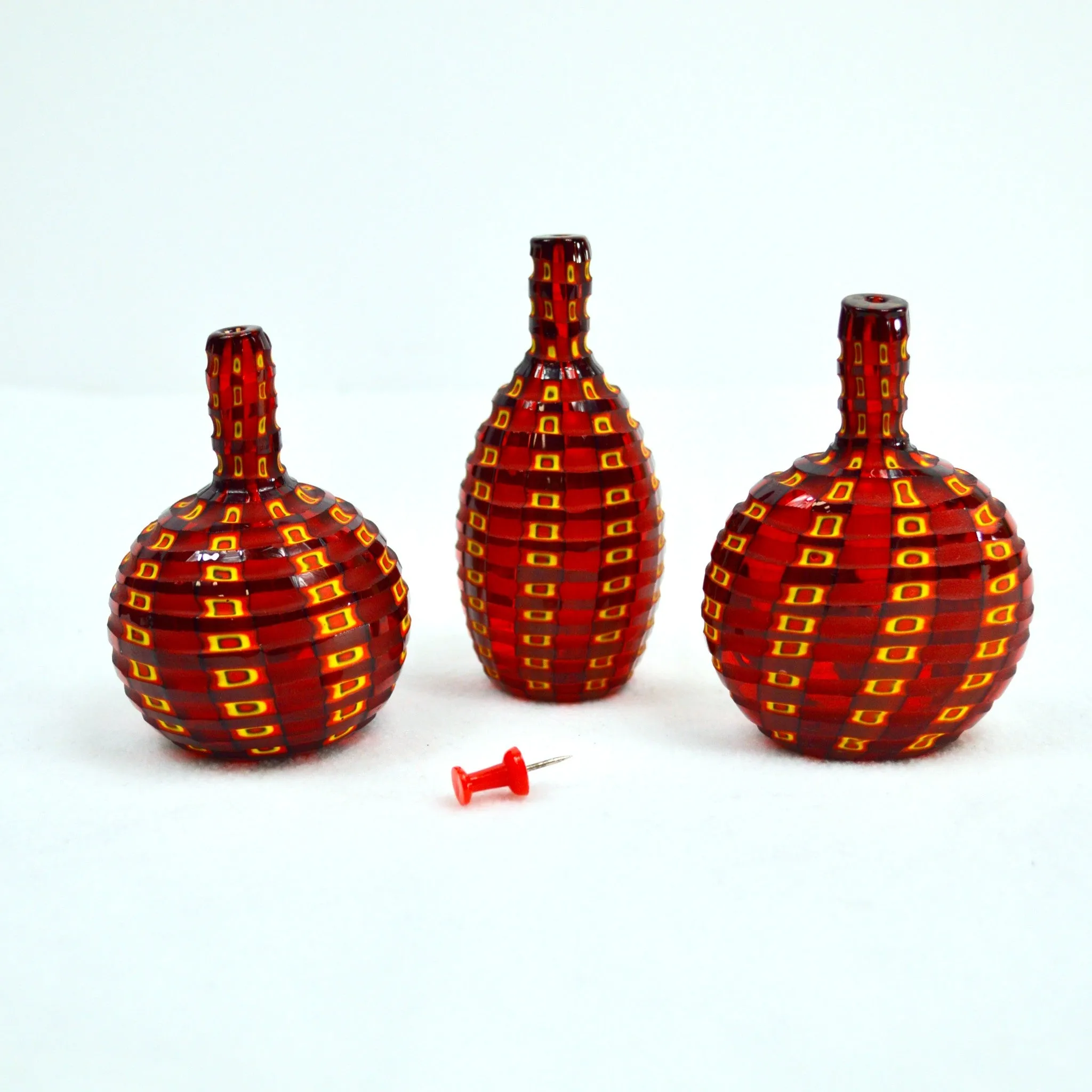 Murano Glass Millefiori Petite Decorative Bottles - Set of 3, Red