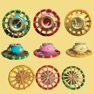 MUSAPRI- Traditional Clay Pot Glittery Wax Candles with Pottery Wheel | Diwali| Home Decor| Smokeless [Pack of 6]