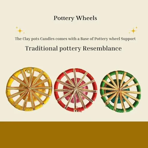 MUSAPRI- Traditional Clay Pot Glittery Wax Candles with Pottery Wheel | Diwali| Home Decor| Smokeless [Pack of 6]