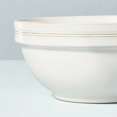 New - 3pc Brim Stripe Stoneware Mixing/Serving Bowl Set Cream - Hearth & Hand with Magnolia
