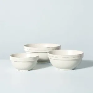 New - 3pc Brim Stripe Stoneware Mixing/Serving Bowl Set Cream - Hearth & Hand with Magnolia