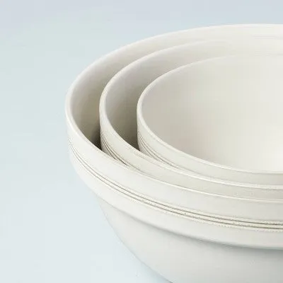 New - 3pc Brim Stripe Stoneware Mixing/Serving Bowl Set Cream - Hearth & Hand with Magnolia