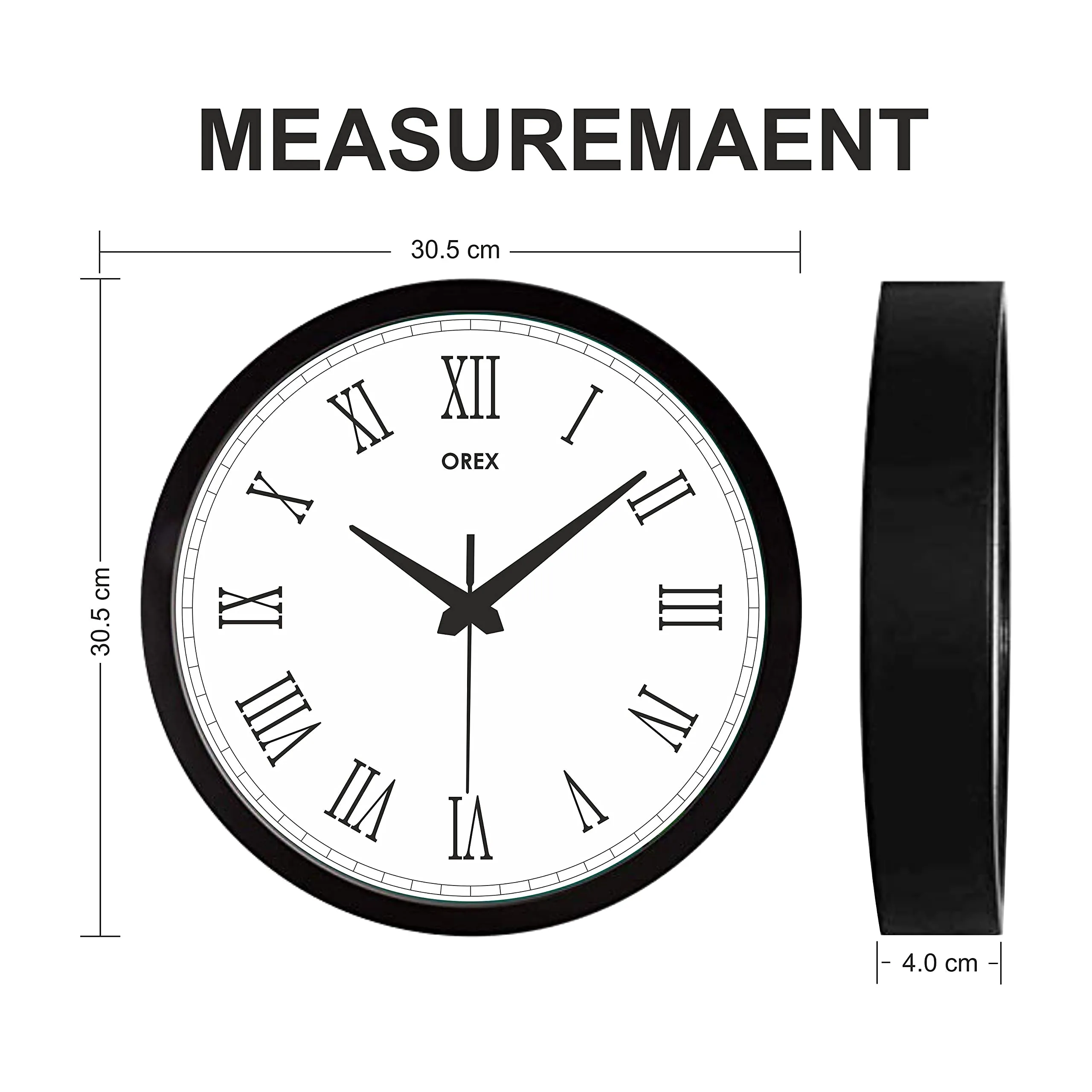 OREX 12 inch Plastic & Glass Wall Clock for Home, Bedroom, Livingroom, Diningroom - Official Design - 006