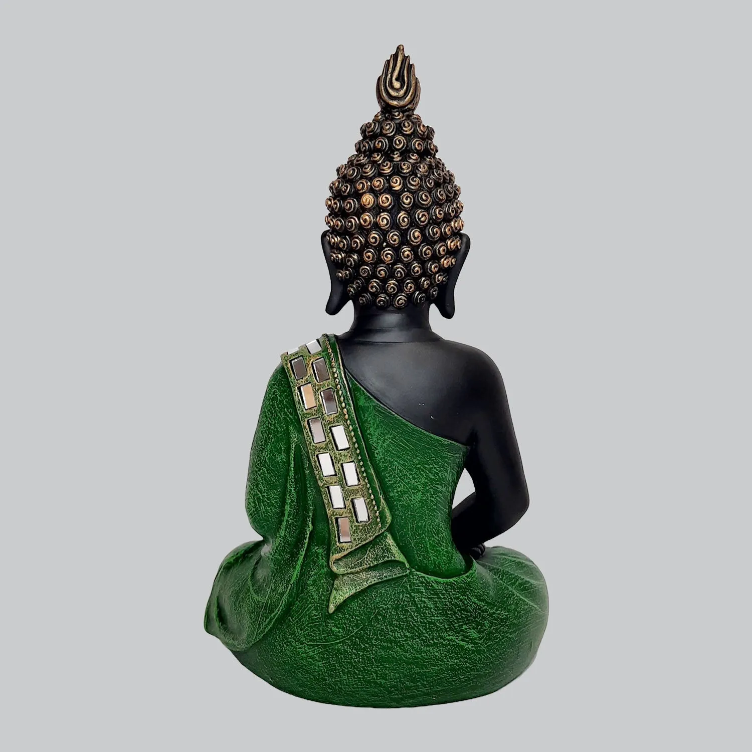 Resin Meditating Buddha in Black & Green Colour with Glass work 11 in