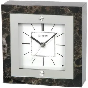 RHYTHM (Japan Elegant Square Wooden Case Analog White Dial Silky Movement Home/Office Décor Melody Table Clock (Size: 19 x 7.4 x 19 | Color: Black & Golden | Weight: 995 grm)