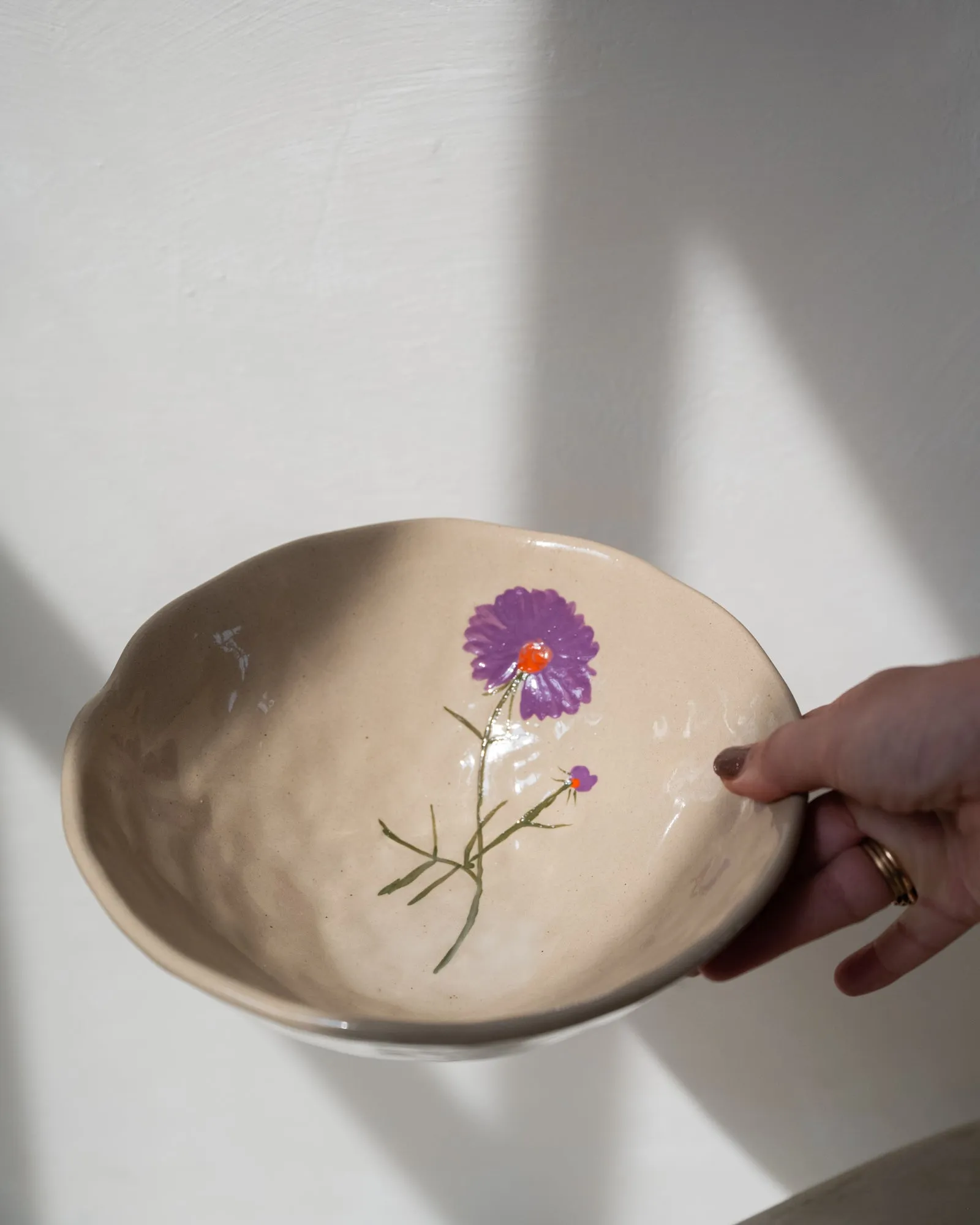 Salad Bowl Flower Purple Stoneware
